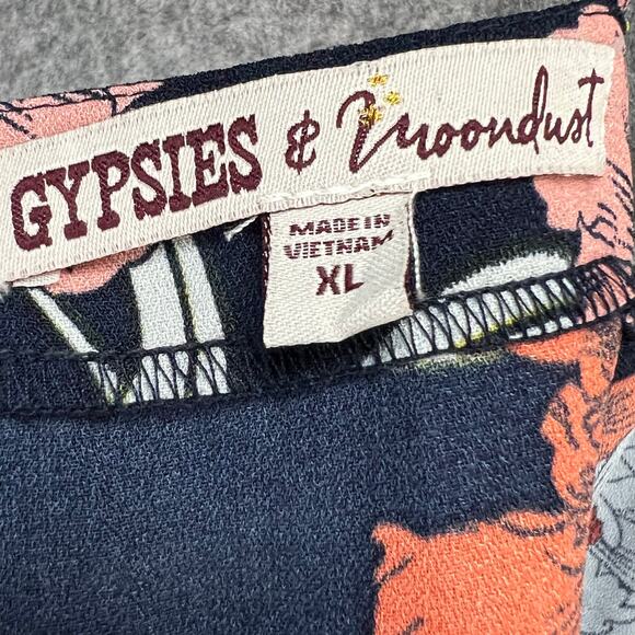 Gypsies & Moondust Jumpsuit XL Navy Blue Floral Lace Up Wide Leg Boho Resort NEW - Picture 12 of 16